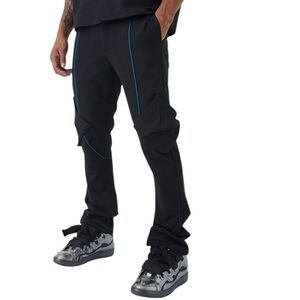 BOOHOO MAN SLIM FLARE POPPER CARGO STRETCH TROUSER BLACK PANTS SIZE 34 NWT